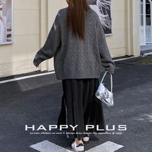 Conjunto de Tres Piezas para Mujer Talla Grande Runqi, Top Negro, Falda Gris, Cárdigan de Punto Trenzado, Atuendo Casual Otoño Invierno N9042 - Product Image 3