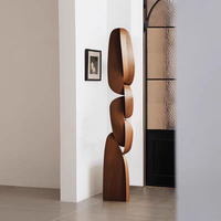 Sculpture Moderne en Bois Sculpté Empilé, Art Décoratif Abstrait pour Hall d'Hôtel, Restaurant, Centre de Ventes