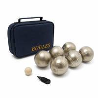 Jeu de boules de pétanque 6 boules 73 mm en acier givré argenté et jaune avec sac de transport pour jeu familial en extérieur