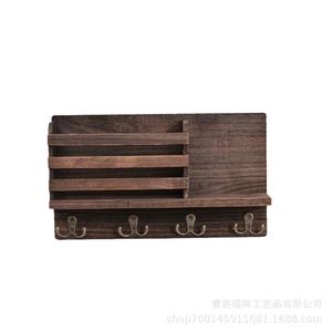 Wooden Key Wall Holder Rectangle Charcoal Color Wall Mounted Type Entryway <b>Storage</b> Rack With Hooks For Keys And Small Items - Product Image 5