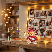 Plaque de Remerciement Émouvante en Acrylique avec Ours Puzzle, Cadeau pour Enseignant, Base en Bois, Souvenir Personnalisé de Remise des Diplômes Promotion 2026