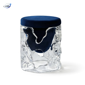 ML Ice-Effect Transparent Resin <b>Stool</b> With Velvet Cushion Modern Accent Furniture - Product Image 6