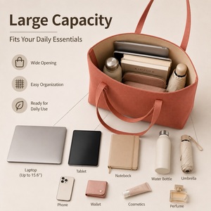 Bolso tote de punto para mujer, ideal para combinar con conjuntos de viaje y salidas de compras en la ciudad, con cuerpo rectangular y asas largas y cortas. - Product Image 3