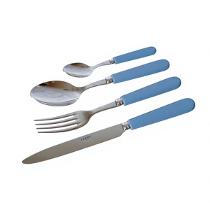 Mirror Polish Cutlery <b>Set</b> With Blue Resin Handles Customizable Designs Modern Design Flatware <b>Sets</b> 4 Pcs - Product Image 1