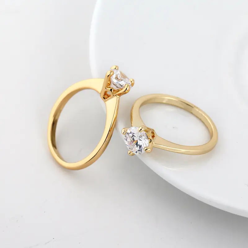 Moda circón propuesta anillo circón boda anillo clásico chapado en oro anillos joyería Mujer
