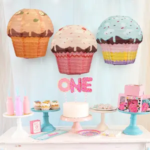 Cake paper lanterns 3d ornaments cup cake ice cream pendant happy birthday party decoration kids child baby shower favor