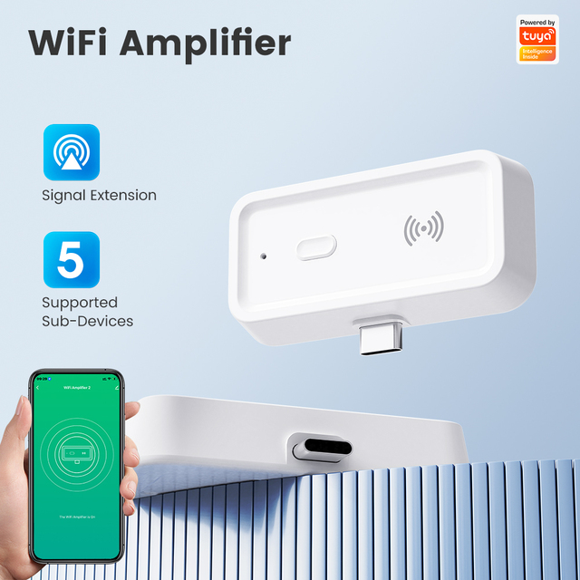 Tuya WiFi Repeater Signal Booster Range Extender Plug Play 15-20M Coverage Security Optimized Smart Life APP Type-C 5V