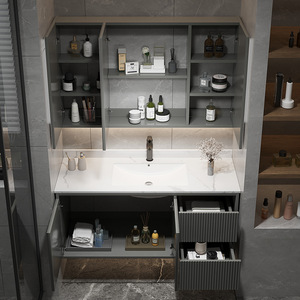Meuble de salle de bain moderne et simple avec vasque intégrée, meuble sous-vasque en marbre, table de lavabo de luxe léger - Product Image 4