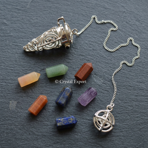 <b>Crystal</b> Expert Chakra Pendulum Set <b>With</b> 7 Polished Gemstone Points For Feng Shui And Energy Balancing - Product Image 3