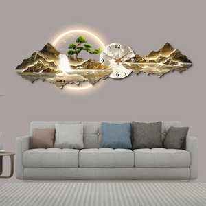 Luce moderna di lusso nuovo paesaggio cinese sofà sfondo orologio da parete acrilico pittura a LED <span class=keywords><strong>soggiorno</strong></span> arte decorazioni per la casa dipinti - Product Image 4