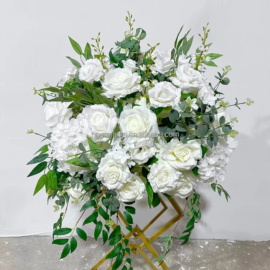 قطعة مركزية لحفلات الزفاف Promise حار محبوب زهرة كروية ديكور وردة بيضاء وزهرة خضراء