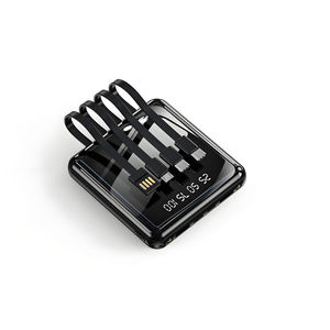 Chargeur portable mini 10000mAh à surface miroir avec câbles intégrés et lumières LED pour téléphones mobiles - Product Image 1