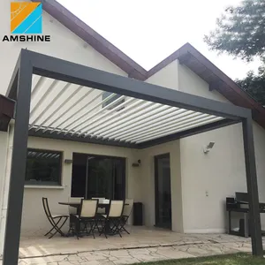 Motorized Canopy Aluminum Pergola System Swivelling Blade Roof Diy Outdoor Gazebo Garden Structures Shade