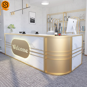 Custom Made Vàng Nhân Tạo Đá Bề Mặt Rắn Bán Vòng Tròn Beauty Salon Tiếp Nhận Quầy Bàn - Product Image 5