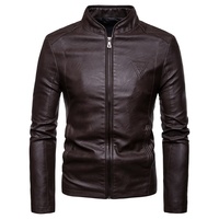 Veste en cuir de motard décontractée à col montant pour homme, tendance automne-hiver, avec logo personnalisé, vente en gros, grandes tailles