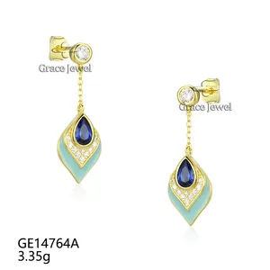 Grace Jewelry Mysterious Big Stone Spinel Water Drop Shape Gold Plated Sterling 925 Silver Jewelry Dangle Earrings for Girls