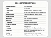 Máquina de Café Espresso Frío Anbolife, Precios de Fábrica al por Mayor, OEM, 20 Bares, Cafetera Eléctrica con Panel Táctil Colorido
