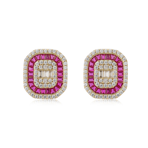 Orecchini a Perno in Argento Sterling 925 con <span class=keywords><strong>Zirconia</strong></span> Cubica e Rubino Placcato Oro, Gioielli di Moda per Donna, Personalizzabili ODM, Ideali come Regalo - Product Image 3