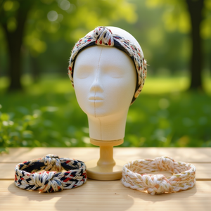 Fascia per capelli in lino intrecciato con nodo, multicolore, ampia, accessorio moda per donna - Product Image 3