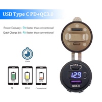 Chargeur USB étanche 12V double USB C PD3.0 Type C QC3.0 chargeur de voiture prise de courant avec interrupteur voltmètre LED