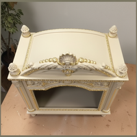 OE-FASHION Maison pour chien d'intérieur en bois massif beige antique, villa pour animaux de compagnie de luxe avec feuille d'or et toit en forme de dôme
