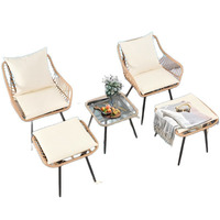 Ensemble de table et chaises en rotin et métal durable, moderne et contemporain, 5 pièces, avec 2 chaises, 2 repose-pieds, 1 table pour usage extérieur