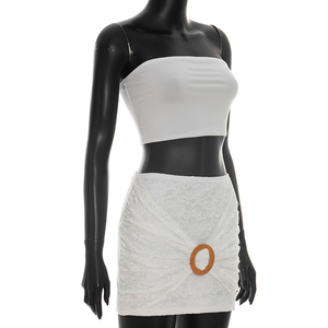 Viviblook J26ST143 Women Summer Skirt Set Sexy <b>Lace</b> Off Shoulder Crop Top Mini Bodycon Skirt Casual Set - Product Image 6