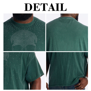 KingSen Men's Vintage Stone Wash <b>Rhinestone</b> Skull Print T-Shirt Oversized Heavyweight Washed Cotton Graphic Streetwear <b>Top</b> - Product Image 6
