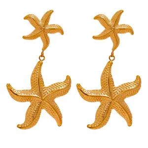 JINYOU 2318 New Stainless Steel Starfish Drop Dangle Statement Earrings Mulheres Summer Holiday Beach Alta Qualidade Big Jewelry