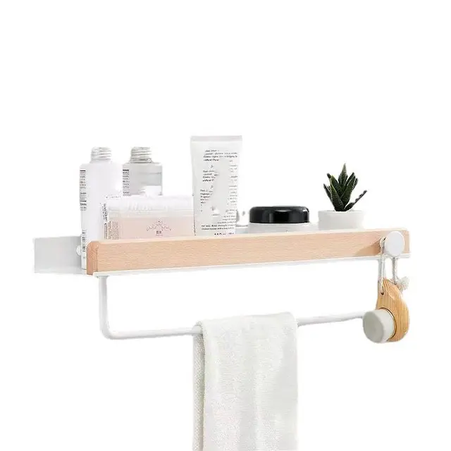 Bathroom Shelf with Towel Bar/Hooks Wall Mounted Organizer Farmhouse Beech Wood Floating Corner Shelf 12-24 Inch