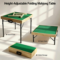 Table de mahjong pliable portable avec cadre en bois massif, bureau de jeu de mahjong avec pieds réglables en hauteur et sac de rangement