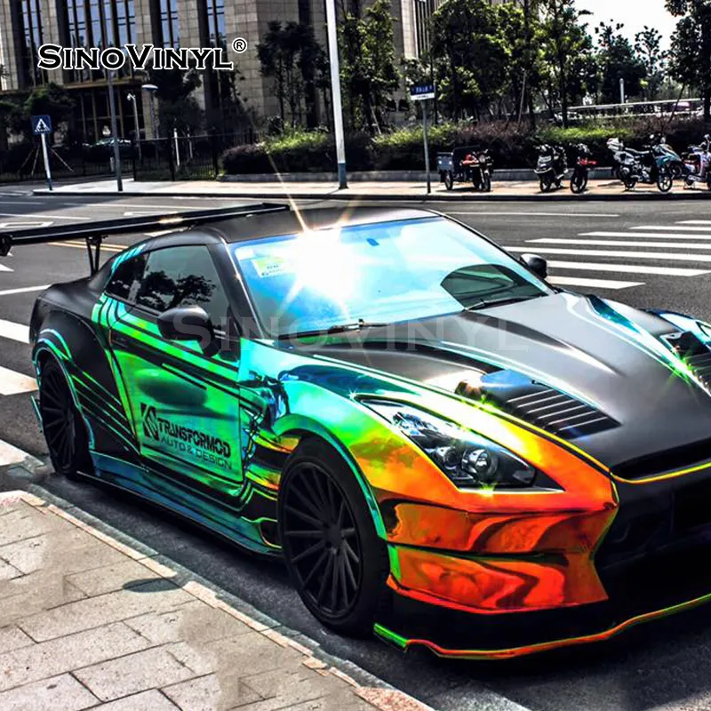 SINOVINYL Super Stretchable Holographic Car Film Chrome Rainbow Car Wrap Sticker Color Change Auto Foil