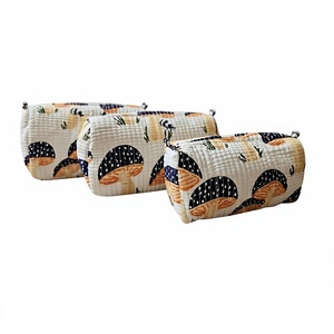 Quilted Cotton Cosmetic Bag Mushroom Print Zipper <b>Makeup</b> Pouch Travel Toiletry <b>Case</b> Custom Design - Product Image 1