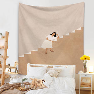 Tapisseries murales bohèmes pour filles noires, style frais et minimaliste, illustration orange Morandi, imprimé floral fait main, vente chaude en Chine - Product Image 5