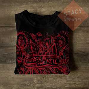 T-shirt unisexe OEM ODM Limited Pierce the Veil, inspiré du groupe PTV Misadventures, en coton lourd - Product Image 2