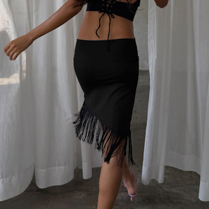 Falda midi asimétrica con flecos, cintura baja, estilo bodycon, para discoteca, fiesta, baile, sexy. - Product Image 6
