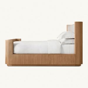 Lit mural moderne de luxe, taille Queen ou King, en bois massif, avec plateforme extensible, tête de lit et pied de lit - Product Image 3