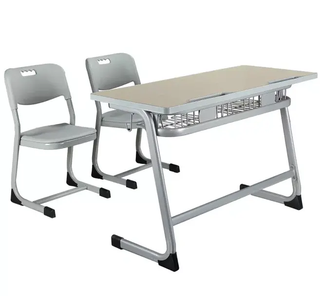 Primary School Furniture Double Bench Student Desk and Chair Set Reading Table Education Furniture PP Plastic Modern Knock Down