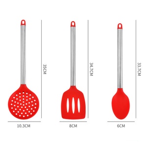Ensemble d'ustensiles de cuisine en acier inoxydable et silicone résistant à la chaleur, 7 pièces, couleur noire, spatule et cuillères - Product Image 6