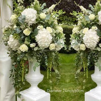 Bunga Hydrangea Sutra Hijau Putih Real Touch 40cm, Bola Bunga 70cm Bertingkat dengan Ranting untuk Dekorasi Meja Pernikahan, Bunga Pernikahan