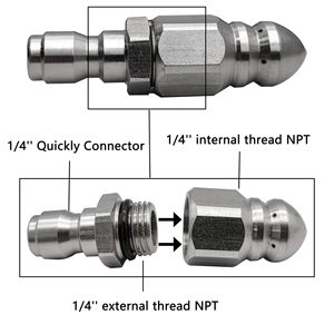 Buse haute pression en acier inoxydable Stm, raccord rapide 1/4, 5000 Psi, pour le nettoyage des canalisations - Product Image 4