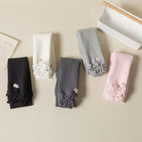 Filles pantalons hiver thermique épais moelleux en peluche enfants Leggings polaire chaud fleur dentelle à volants enfants bas collants
