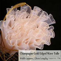 Tulle ondulé E-magic Gold Silver Edged Wave, 28 cm de large, 4 m de long, couleur champagne, à volants floraux, en polyester écologique, pour bouquet de fleurs