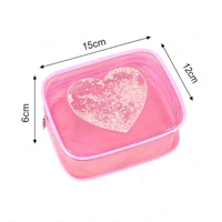 Tas Makeup PVC Transparan DICHOS Cute Heart Quicksand, Kantong Penyimpanan Kosmetik Tahan Air untuk Perjalanan, Tas Cuci Transparan dengan Glitter Hati