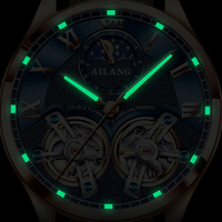Montre mécanique analogique pour homme AILANG, design double tourbillon, acier inoxydable, mode, cuir, phase de lune, automatique
