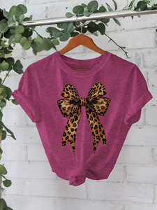 Camiseta holgada con patrón de lazo rosa elegante para <span class=keywords><strong>mujer</strong></span>, 180 gramos, tela de punto económica antibolitas, moda informal, talla XS ajustada - Product Image 5