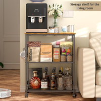 Étagère de rangement pour four à micro-ondes, chariot de rangement de cuisine à 3 niveaux en métal avec plateau en bois et roulettes