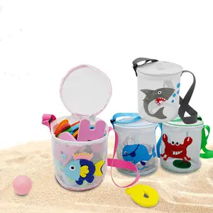 Sac de plage en maille pour enfants, fourre-tout, pochette de rangement pour plage, sac en coquillage 3D, dessin animé, animaux, jouets pour enfants, sacs de plage