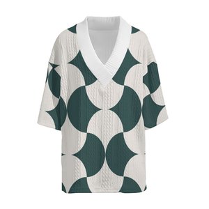 Chemise pour homme en polyester/coton tricoté jacquard respirant à impression numérique 3D, style <span class=keywords><strong>streetwear</strong></span> ample à col en V, vente en gros OEM pour l'été - Product Image 5