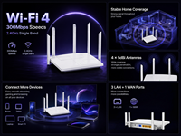 Router Inalámbrico de 300Mbps Directo de Fábrica, 2.4GHz 802.11n, Router WiFi para el Hogar con 4 Antenas de 5dBi, Proveedor OEM ODM